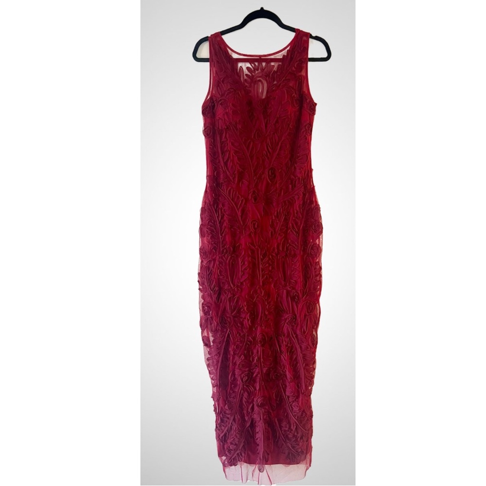 JS Collections Burgundy Lace Overlay Dress (Size 8)